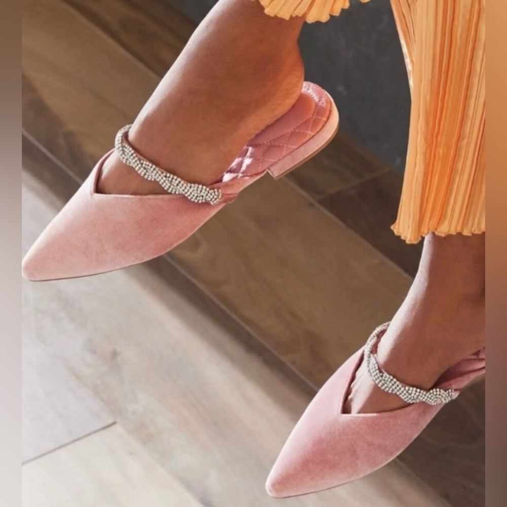 Pink velvet mules Birdies the swan silver embellishments size 9